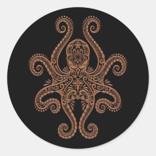 Sticker Rond Poulpe Brown complexe sur le noir