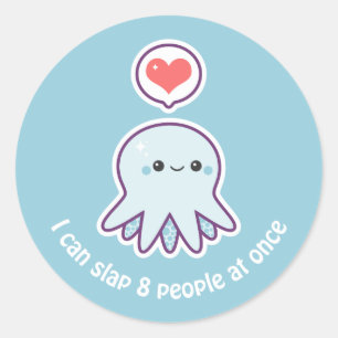 Sticker Rond Poulpe de bleu de Kawaii