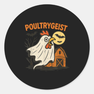 Sticker Rond Poultrygeist Funky Chicken Ghost Halloween Pun Des