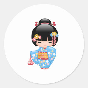Sticker Rond Poupée de Maiko Kokeshi - fille de geisha
