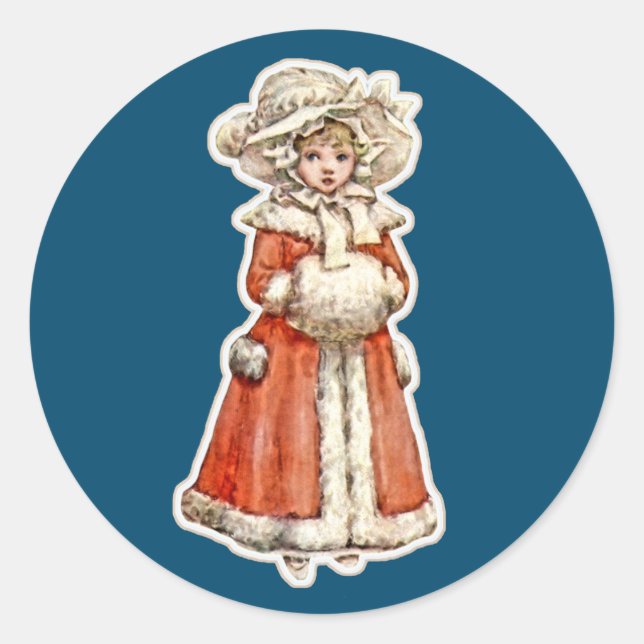 Sticker Rond Poupée en papier pour enfant victorien manteau d'h (Devant)