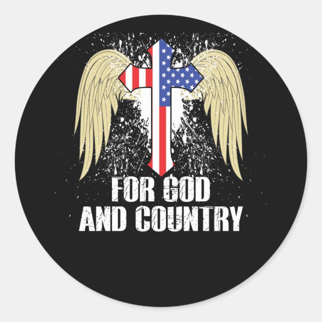 STICKER ROND POUR DIEU ET PAYS AMÉRIQUE DRAPEAU (Devant)