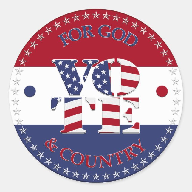 Sticker Rond Pour Dieu et Pays USA Drapeau V O T E! (Devant)