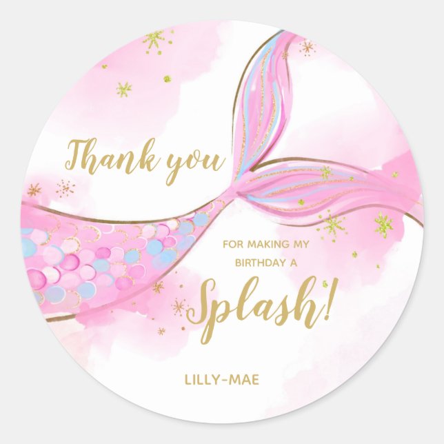 Sticker rond pour fête d'anniversaire de sirène (Devant)