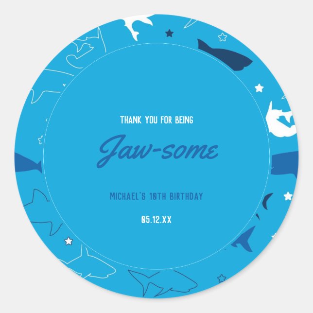 Sticker rond pour la fête d'anniversaire de requin (Devant)