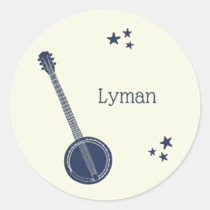 Sticker Rond Pour les joueurs de banjo Navy Blue Personnalisé