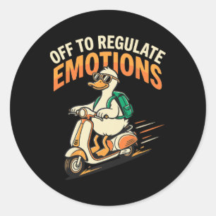 Sticker Rond Pour réguler les émotions, trottinette d'oie drôle