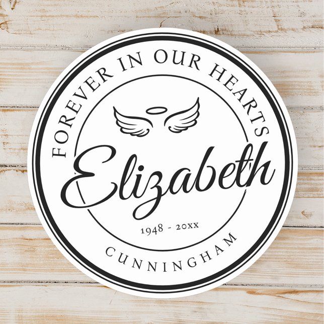 Sticker Rond Pour toujours dans nos coeurs Funérailles Mémorial (Créateur téléchargé)