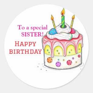 Sticker Rond Pour une Soeur spéciale Roses Rose Jaune Anniversa