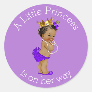 Sticker Rond Pourpre ethnique de princesse baby shower