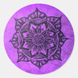 Sticker rond pourpre Mandala