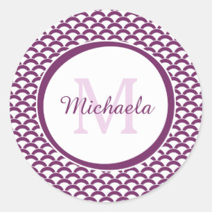 Sticker Rond Pourpre moderne et le blanc crante le monogramme
