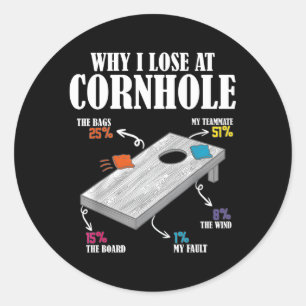 Sticker Rond Pourquoi je perds à Cornhole