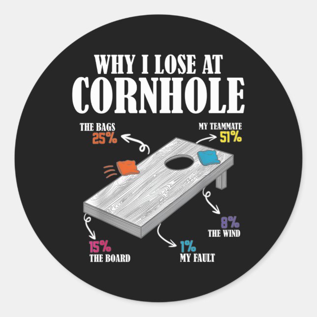 Sticker Rond Pourquoi je perds à Cornhole (Devant)
