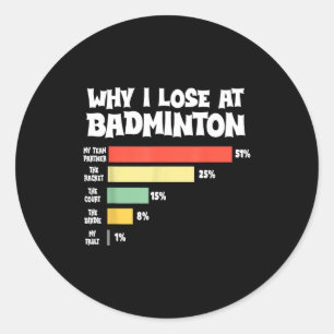 Sticker Rond Pourquoi je perds au badminton Excuses drôles Shut