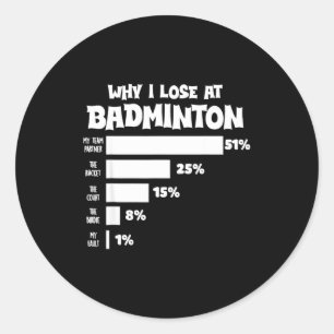 Sticker Rond Pourquoi je perds au badminton Excuses drôles Shut