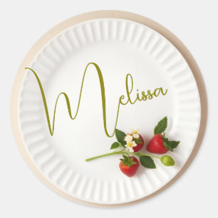 Sticker Rond Pousses de fraises personnalisées Nom de fleur de
