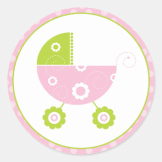 Sticker Rond Poussette rose et verte