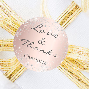 Sticker Rond Poussière de paillettes argent or rose merci