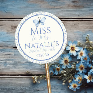 Sticker Rond Poussiéreux Bleu Miss à Mrs Personnalisé Floral Ré