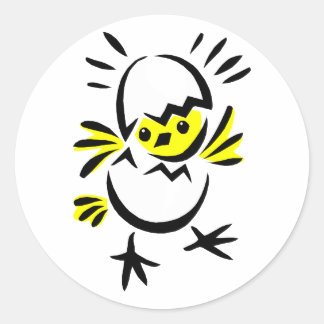 Sticker Rond poussin abstrait demi hors de l'oeuf