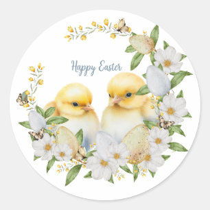 Sticker Rond Poussin de Pâques personnalisé à l'aquarelle