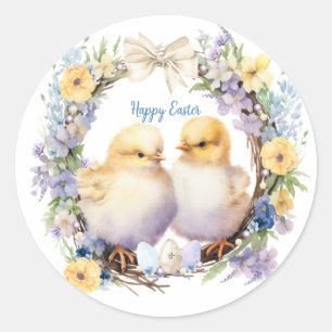 Sticker Rond Poussin de Pâques personnalisé à l'aquarelle