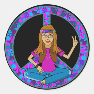 Sticker Rond Poussin hippie