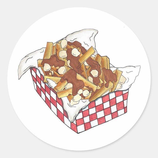 Sticker Rond Poutine Québec Canada Aliments canadiens Fries fra (Devant)
