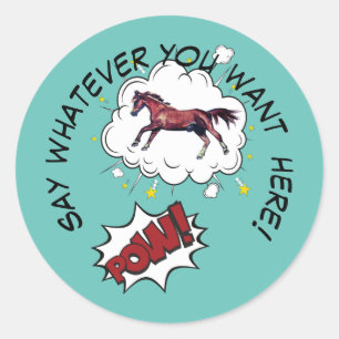 Sticker Rond pow à cheval comique