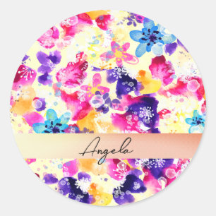 Sticker Rond Prairie de fleurs sauvages Fleurs shabby