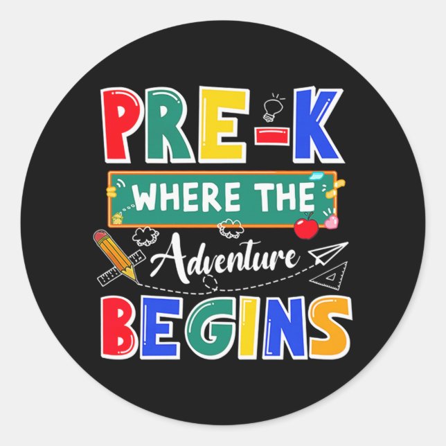 Sticker Rond Pré-K Où L'Aventure Commence Funny School (Devant)