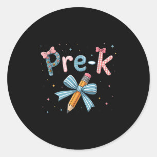 Sticker Rond Pré-k Preppy Floral Coquette Bow Girly Retour À Sc