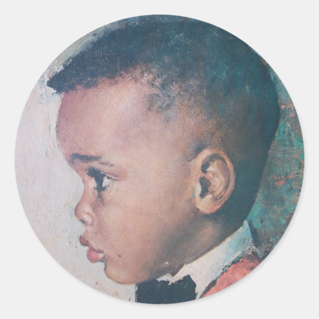 Sticker Rond Precieux Petit Garçon Noir Vintage (Devant)