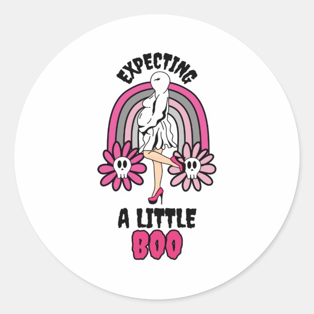 Sticker Rond Pregnant Ghost Pink s'attend à un petit Boo (Devant)