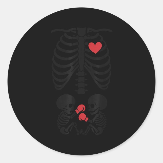Sticker Rond Pregnant Skeleton Twin Halloween Skeleton Boxing T (Devant)