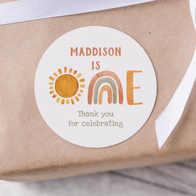 Sticker Rond Premier anniversaire aquarelle Boho arc-en-ciel et (Créateur téléchargé)