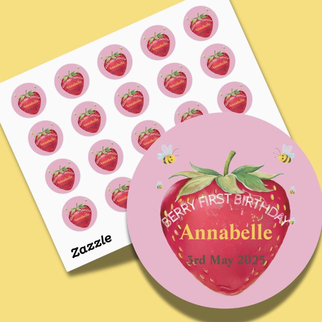 Sticker Rond Premier anniversaire Bébé 1ère mignonne fraise (Créateur téléchargé)
