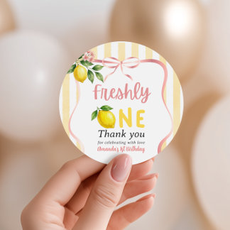 Sticker Rond Premier Anniversaire Citron Rose Jaune Un Arc Nouv