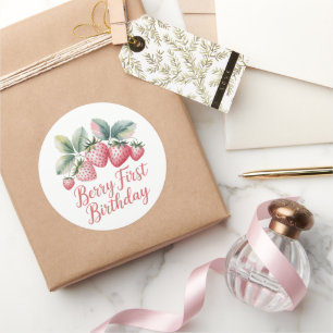 Sticker Rond Premier anniversaire de Berry Strawberry One Sweet
