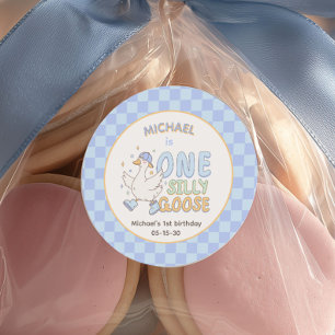 Sticker Rond Premier Anniversaire de Blue One Silly Goose-Garço
