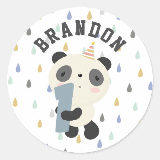 Sticker Rond Premier Anniversaire de Cute Panda