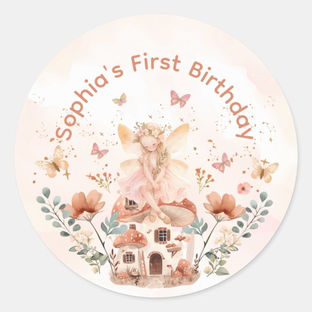 Sticker Rond Premier anniversaire de la fille aux champignons d (Devant)