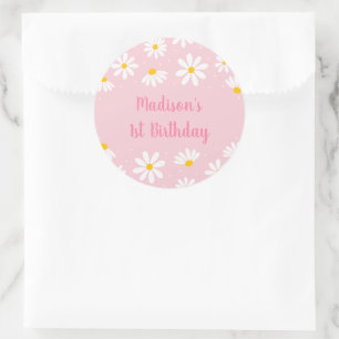Sticker Rond Premier anniversaire de la marguerite rose