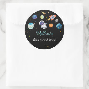 Sticker Rond Premier anniversaire de l'astronaute bleu