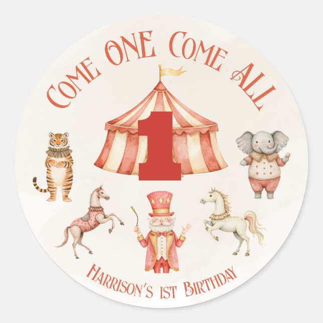 Sticker Rond Premier anniversaire du cirque animal (Devant)