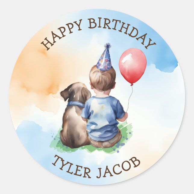 Sticker Rond Premier anniversaire du garçon personnalisé (Devant)
