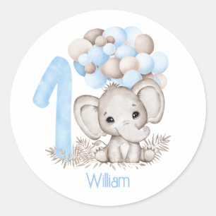 Sticker Rond Premier Anniversaire Garçon Eléphant Cute Dans Sti
