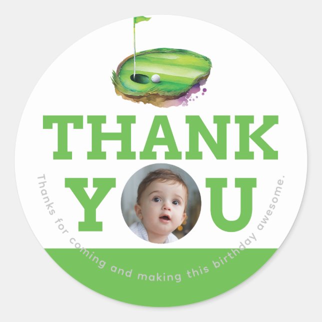 Sticker Rond Premier Anniversaire Golf Photo personnalisée (Devant)