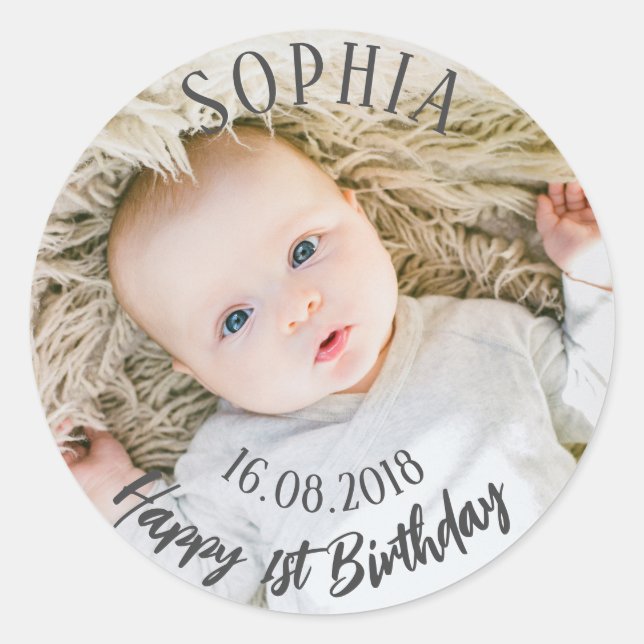 Sticker Rond Premier anniversaire personnalisé (Devant)